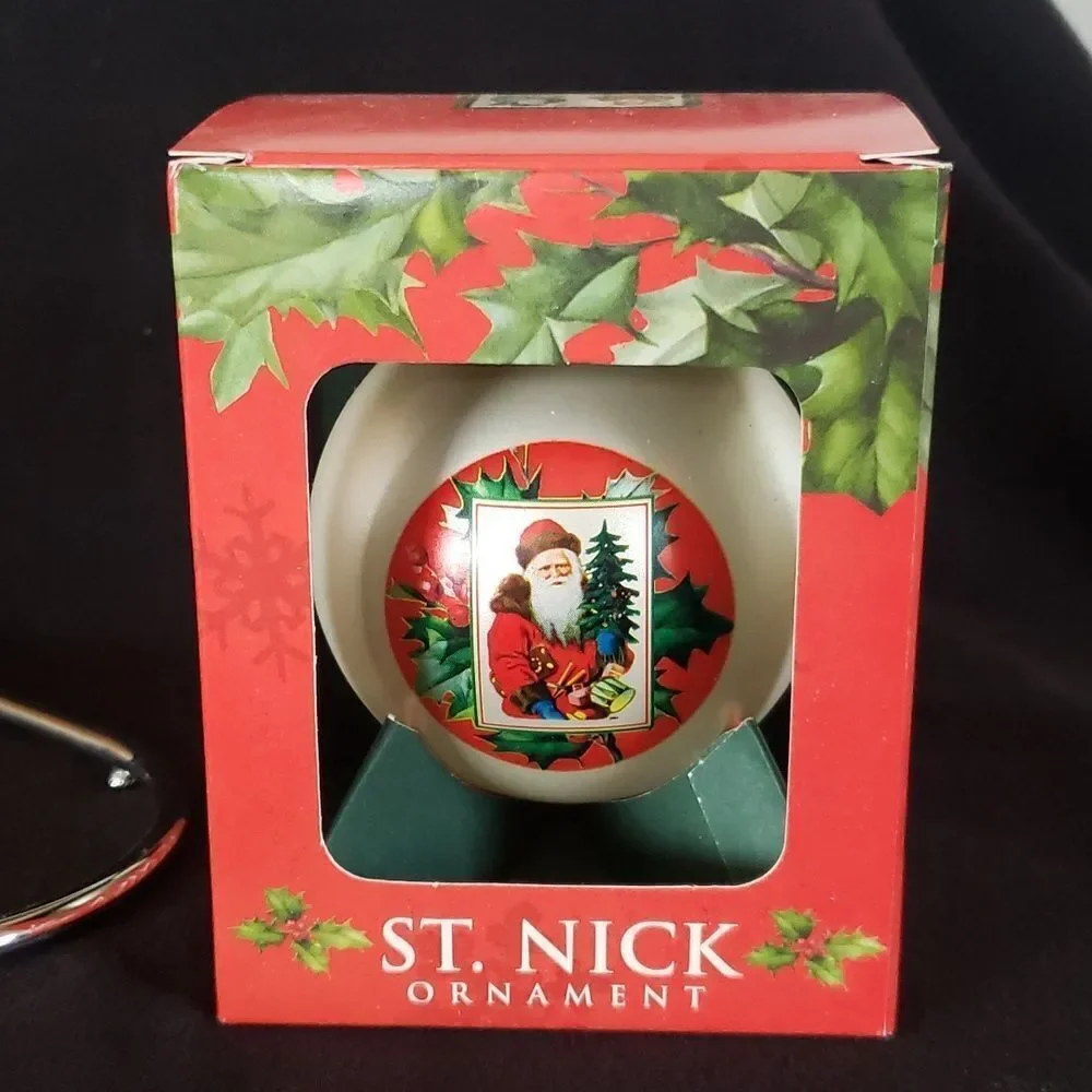 Vintage 2001 Hallmark USPS Glass Ball St Nick Christmas Ornament in Original Box